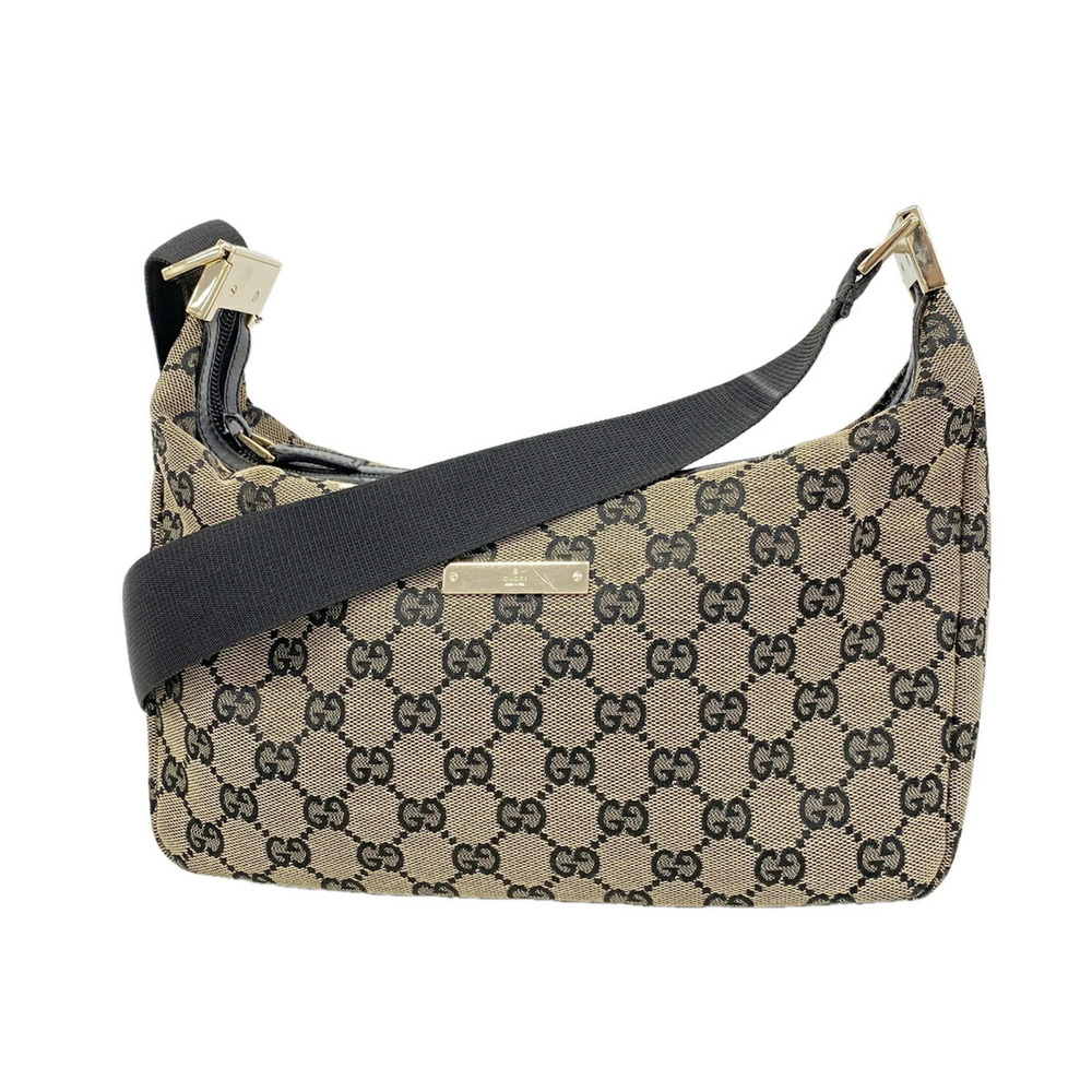 Gucci Shoulder Bag GG Canvas 019 0433 Brown Black Women's